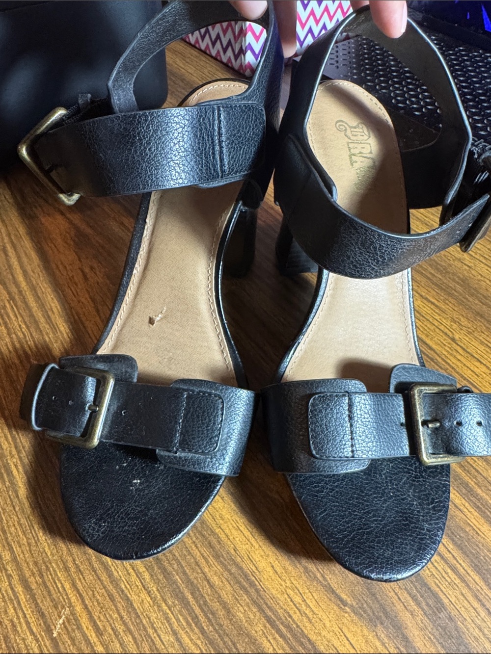 Brash Black Buckle Strap Block Heel Sandals
